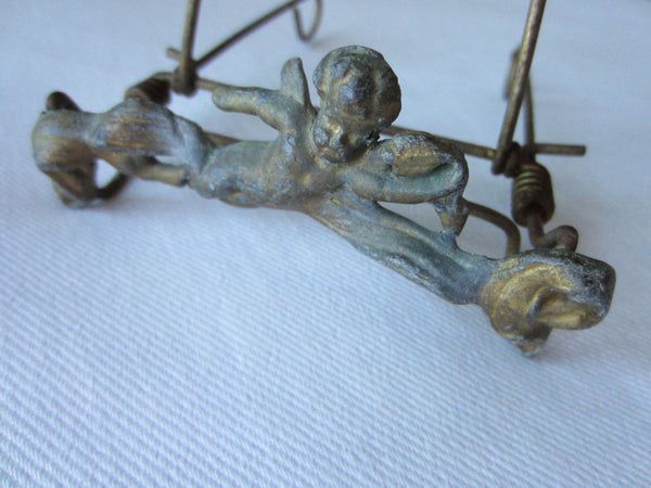Miniature Angel Gilt Bronze Wire Easel Display Signed By Artist - Designer Unique Finds 