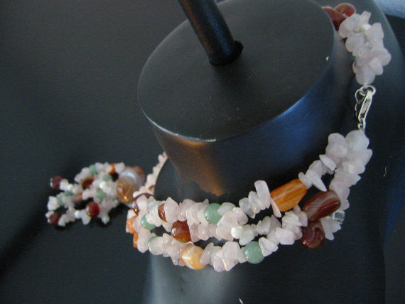 Rose Cut Carnelian Quartz Tassel Motif Multi Strands Beads Necklace - Designer Unique Finds 