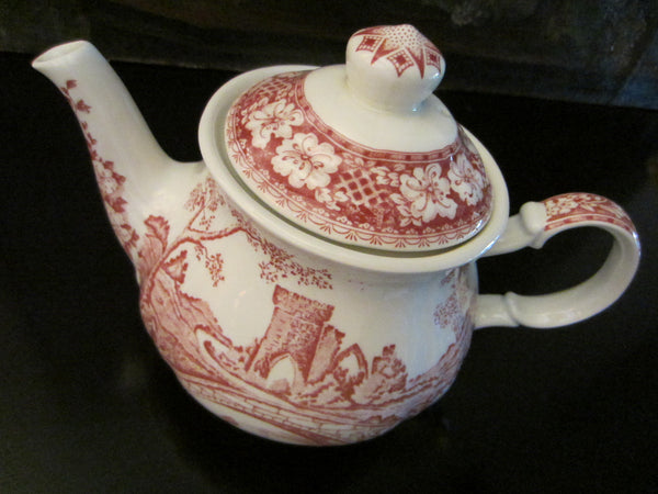 Sadler Windsor England Bisque Teapot Red Countryside Scenery - Designer Unique Finds 