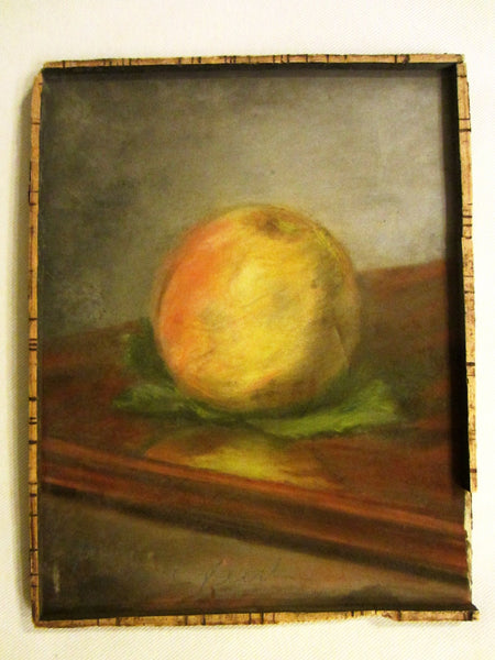 Impressionist Peach Pastel On Board Still Life Fruit Signed By French Artist - Designer Unique Finds 