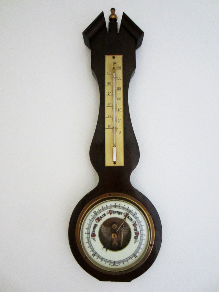 Banjo Style Mahogany Wall Barometer Thermometer Western Germany - Designer Unique Finds 
 - 1
