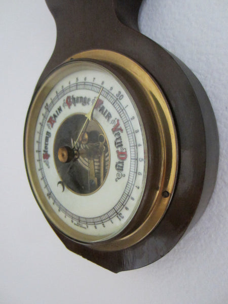 Banjo Style Mahogany Wall Barometer Thermometer Western Germany - Designer Unique Finds 
 - 2