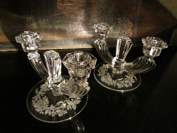 Tiffin Franciscan Glass Floral Candle Holders