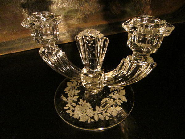 Tiffin Franciscan Glass Floral Candle Holders