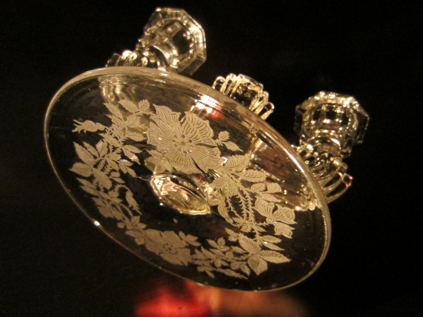 Tiffin Franciscan Glass Floral Candle Holders
