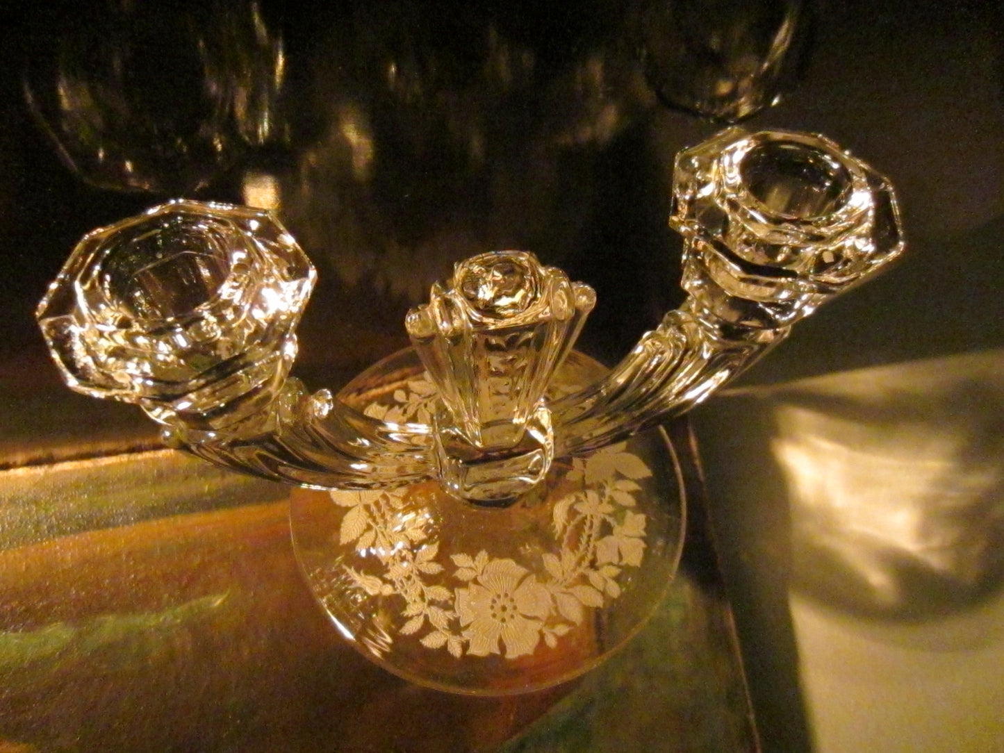Tiffin Franciscan Glass Floral Candle Holders