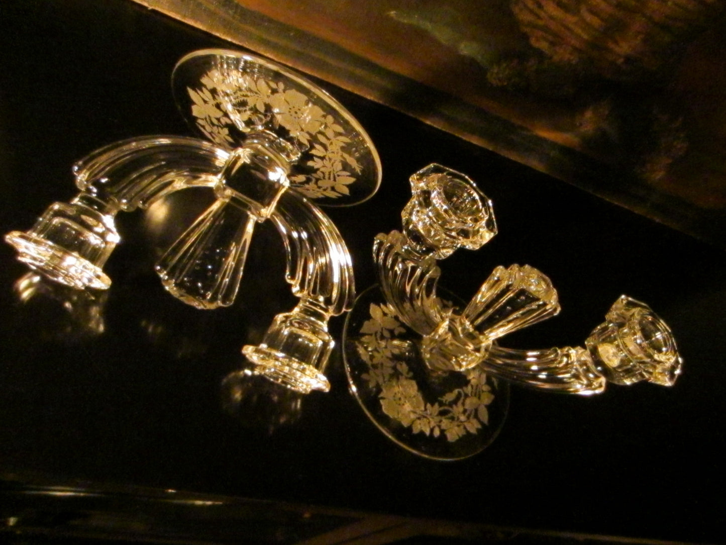 Tiffin Franciscan Glass Floral Candle Holders