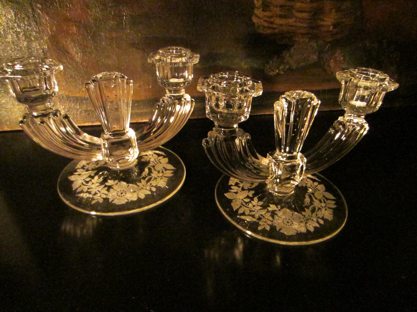 Tiffin Franciscan Glass Floral Candle Holders