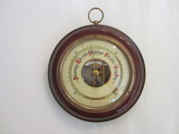 Made In Germany Marine Barometer Porcelain Dial Mahogany Case