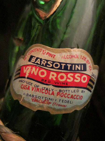 Italian Bartosini Vino Rosso Green Glass Riffle Wine Decanter Apothecary - Designer Unique Finds 