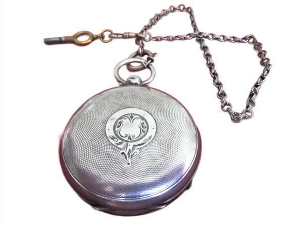 William Ehrhardt Birmingham Antique Silver Pocket Watch With Chain - Designer Unique Finds 