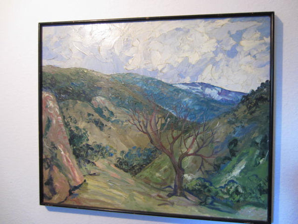 Carl Lewis Pappe Mod Landscape Oil On Panel - Designer Unique Finds 