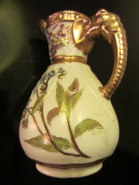 Royal Worcester Jug Porcelain Pitcher Elephant Gold Handle - Designer Unique Finds 