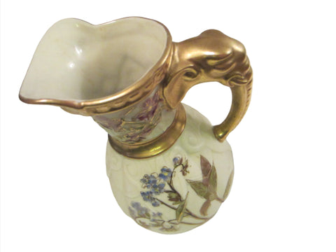 Royal Worcester Jug Porcelain Pitcher Elephant Gold Handle - Designer Unique Finds 