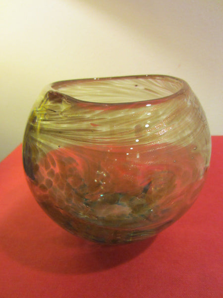 Viz Glass Inc Hand Blown Modern Vase Gold Specs - Designer Unique Finds 
