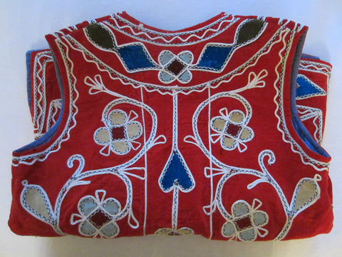 Red Velvet Vest Hand Embroidered Hearts Flowers