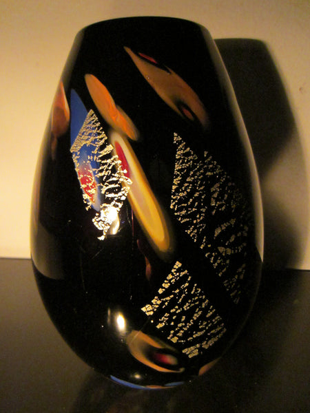 Dino Martens Murano Black Glass Vase Abstract Gold Inclusion - Designer Unique Finds 
 - 7
