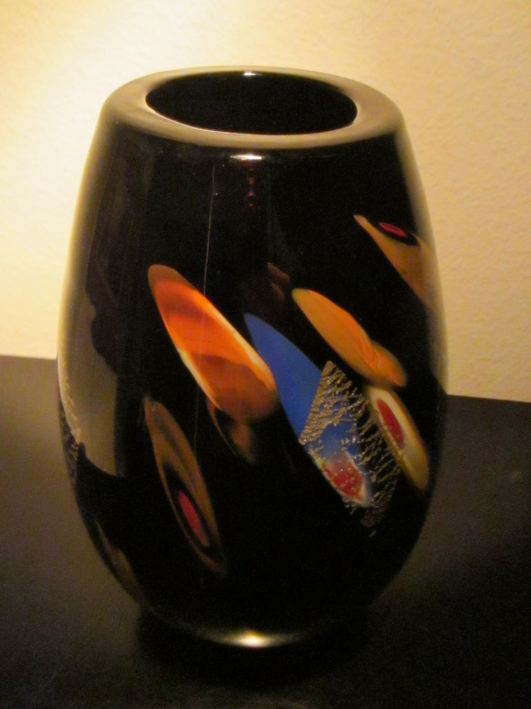 Dino Martens Murano Black Glass Vase Abstract Gold Inclusion - Designer Unique Finds 
 - 1