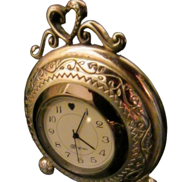 Brighton Heart Pewter Desk Clock Embossed Miniature Quartz