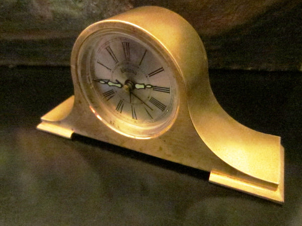 Bulova Japan Brass Mantle Clock Mid Century Quartz - Designer Unique Finds 