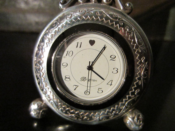 Brighton Heart Pewter Desk Clock Embossed Miniature Quartz