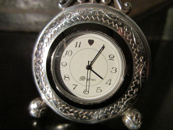 Brighton Pewter Heart Embossed Quartz Table Clock - Designer Unique Finds 
 - 1