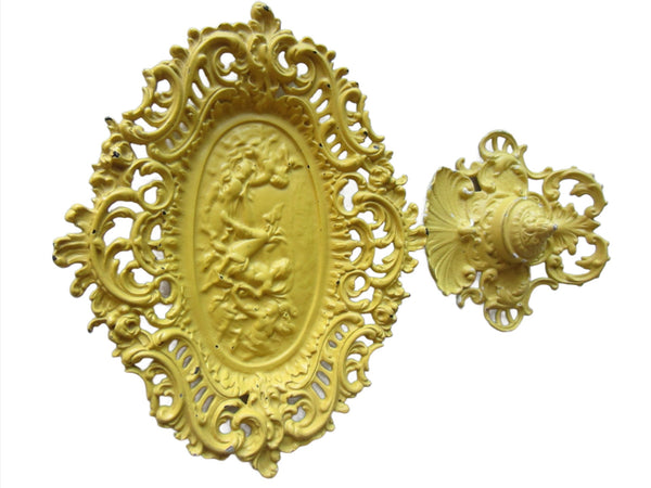 Rococo Iron Art Inkwell Tray Figurative Majolica Filigree Openwork Marked In Relief - Designer Unique Finds 
 - 1