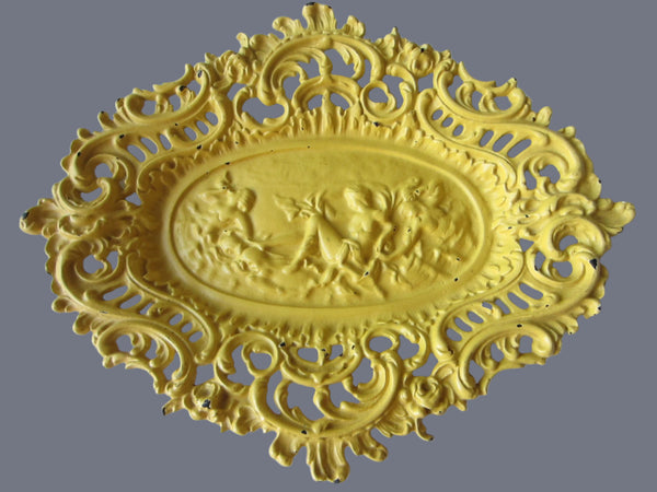 Rococo Style Iron Art Inkwell Tray Set Figurative Majolica Filigree Marked
