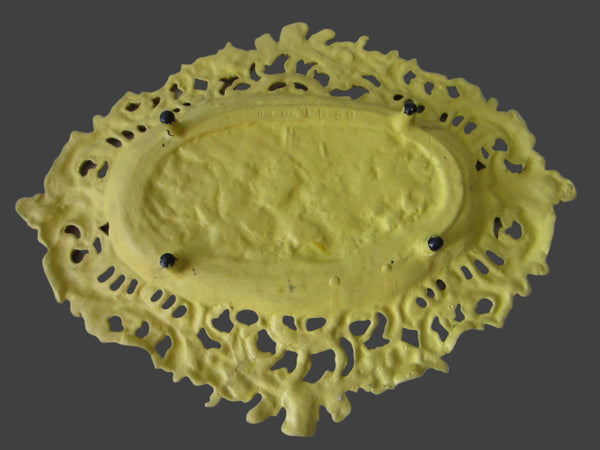 Rococo Iron Art Inkwell Tray Figurative Majolica Filigree Openwork Marked In Relief - Designer Unique Finds 
 - 2
