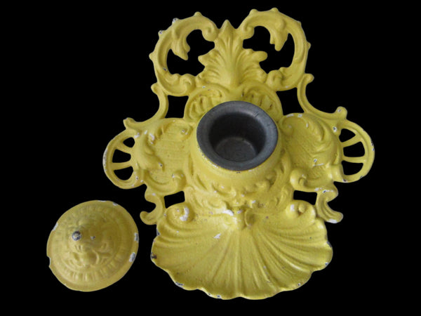 Rococo Iron Art Inkwell Tray Figurative Majolica Filigree Openwork Marked In Relief - Designer Unique Finds 
 - 7